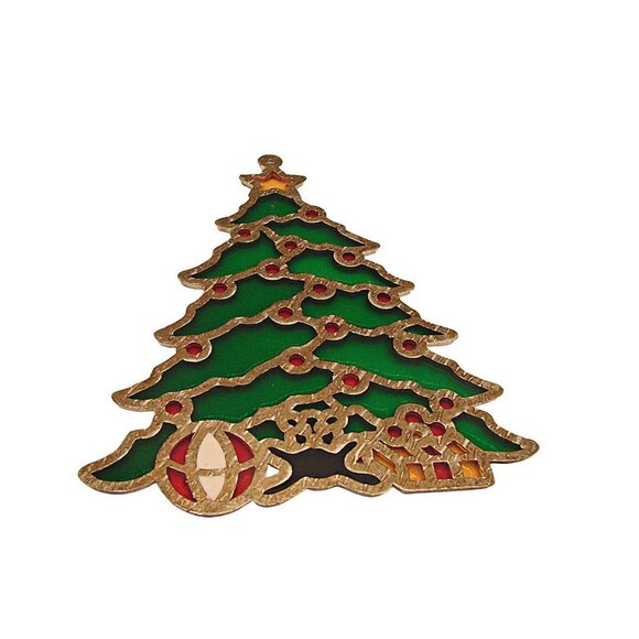 Vintage Acrylic Suncatcher Ornament Christmas Holiday Tree Window Hanging 6x4" - Picture 7 of 7